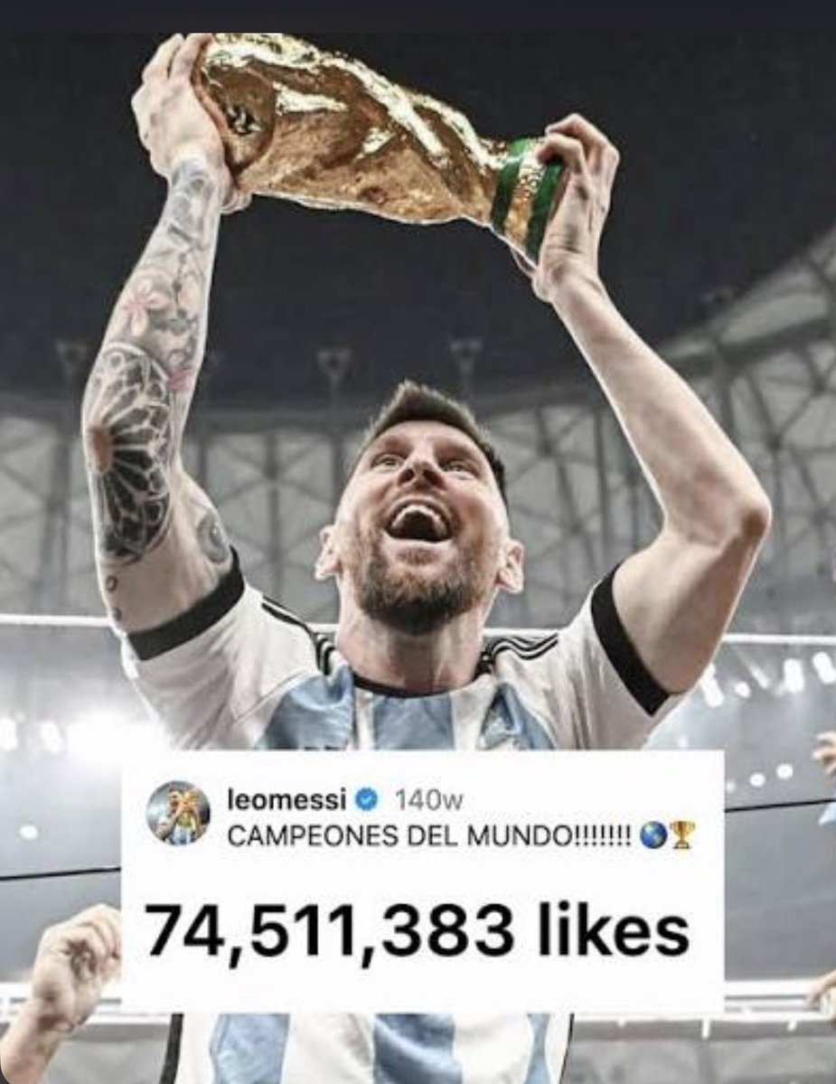 Debbybruno3's tweet photo. Messi’s World Cup picture is still the most liked post on IG and another World Cup just concluded with new winners https://t.co/tdksWHMcDb