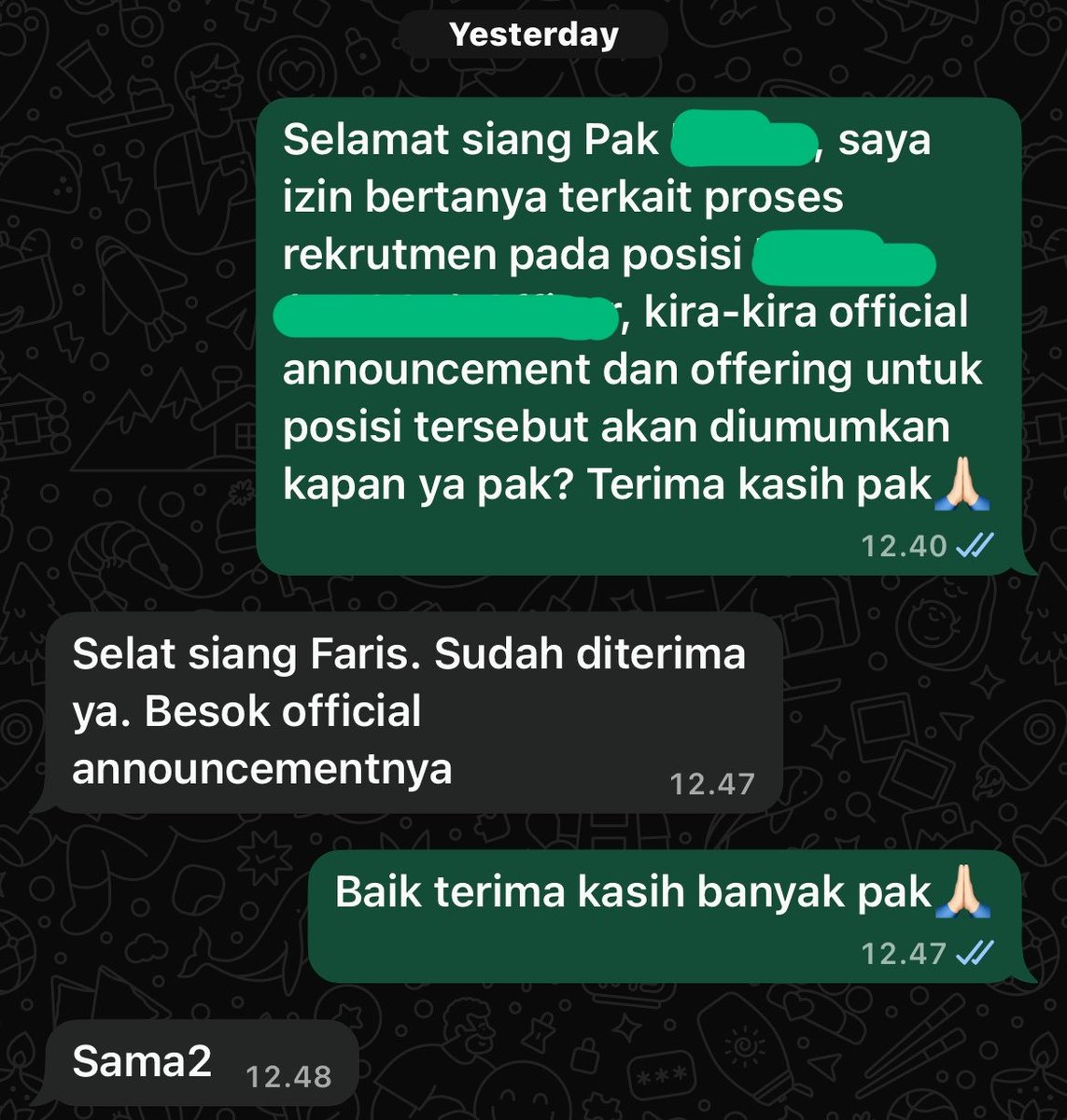 abonkebasahan's tweet photo. maaf gabisa bales satu persatu karna dm yg masuk banyak bgt… intinya aku early apply di 17 Juli, lalu 2x interview yaitu user di 23 Juli dan executive manager di 24 Juli, lalu aku diinfokan 28 Juli kemarin kalo final announcementnya hari ini… bukan di instansi pemerintahan yaa https://t.co/u6cgQ55hBc
