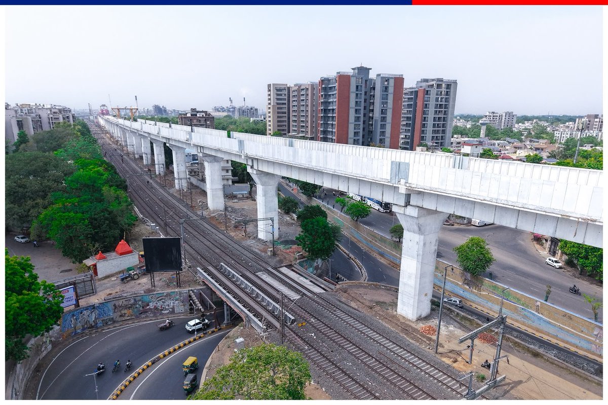 nhsrcl's tweet photo. A new skyline is emerging across Ahmedabad with the Mumbai–Ahmedabad Bullet Train Project.

2 Bullet Train stations
1 Sabarmati Multimodal transport hub
18 km of viaduct
6 steel bridges
1 river bridge

Together, these structures are transforming Ahmedabad’s landscape and shaping a new era of connectivity for the city.

#BharatKaGarv
