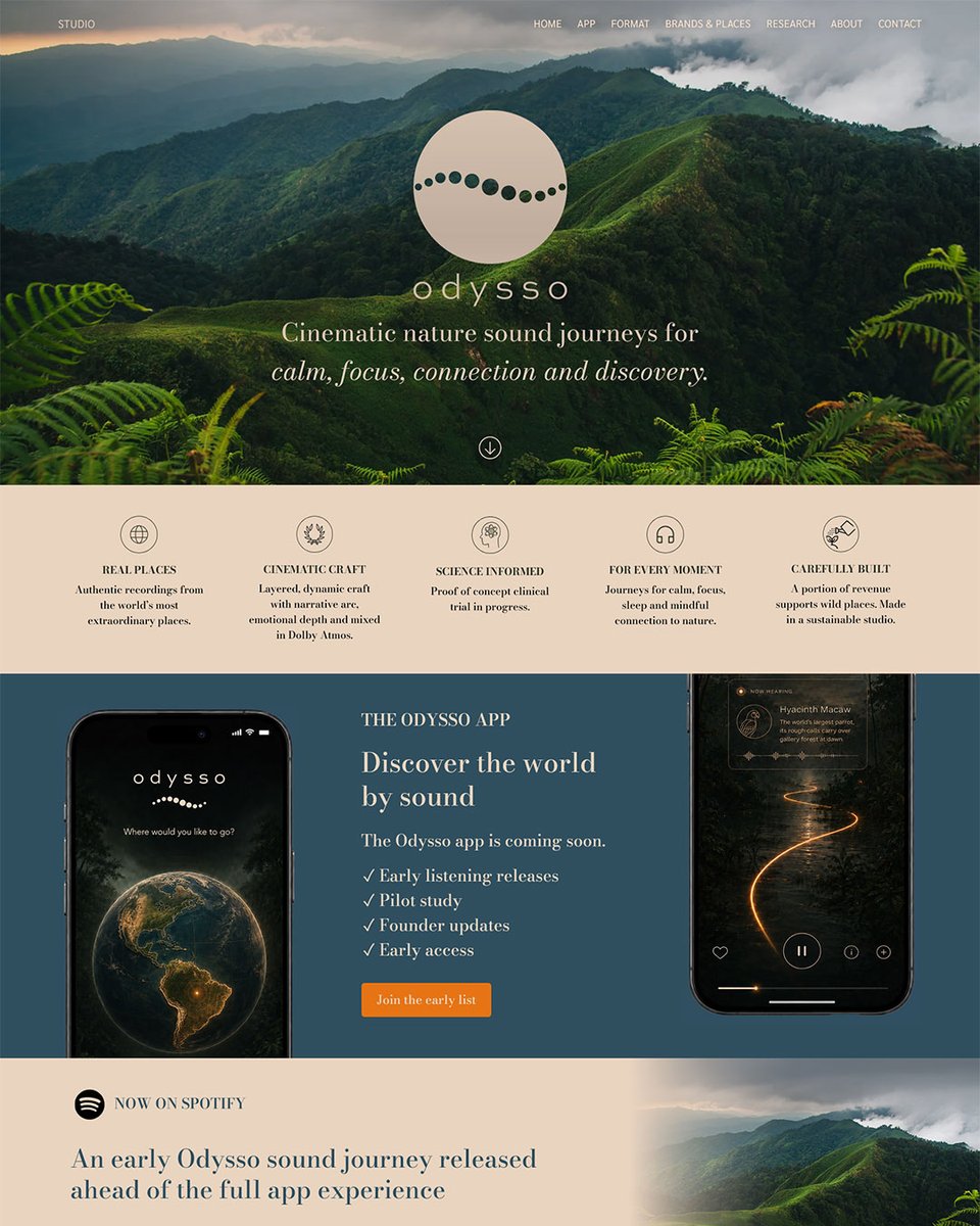 cliftonweb's tweet photo. We’ve just finished building the new Odysso website for the Wounded Buffalo Sound Studios team. Their first immersive nature journey is now on Spotify.
Explore: https://t.co/8Vjo0BaH3w https://t.co/H5ZzIdHQe2
