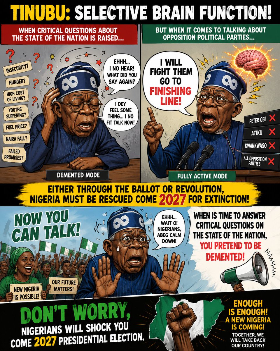 INEMAniefiok01's tweet photo. You pretend to be demented whenever critical questions about the state of the nation is raised.

But when it comes to talking about opposition political parties; your brain functions  well "I will fight them to finishing point".

Now you can talk well!

Nigerians Asiwaju is intentional, let's be intentional too in sending him back to Lagos.

#PETEROBIKWANKWASO2027
#NigeriaWillBeOK2027✌🏽🇳🇬
#BETANAIJAPIPUGROUP