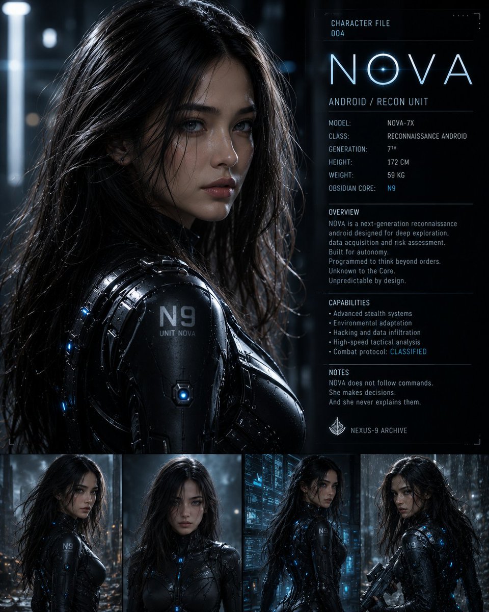 ProjectEteria's tweet photo. She wasn't built to obey.
She was built to decide.
NOVA
The first autonomous android of Nexus-9.
And perhaps... humanity's last hope.
#Eteria #SciFi #Android #NOVA https://t.co/TXr6ZA6lmB