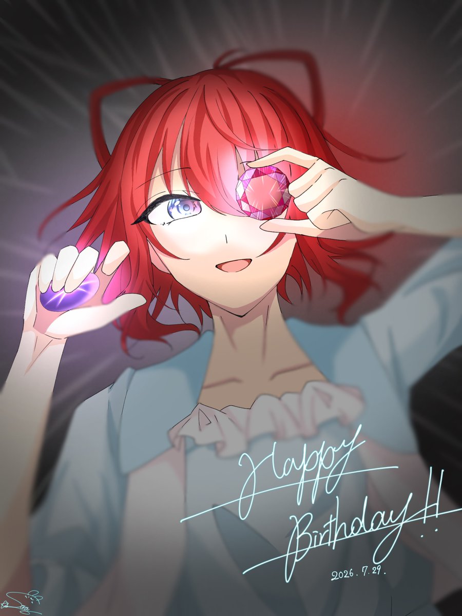 sora2078's tweet photo. 𝐇𝐚𝐩𝐩𝐲 𝐁𝐢𝐫𝐭𝐡𝐝𝐚𝐲 ルビーさん
7月の誕生石 『ルビー』
石言葉:情熱、良縁など
7月29日の誕生石『バイオレットスターサファイア』
石言葉:叡智、運命など
 #IQ2キラスト https://t.co/n2kuuyj2iM