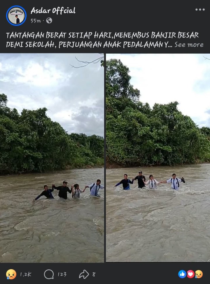 sekyaftShibal's tweet photo. Anak² pedalaman hrs jln kaki dan melewati sungai utk mendapatkan pendidikan yg layak bahayanya klo sedang hujan aliran sungai menjadih lbh deras 
klo gak salah mereka asal Nias 🥺

#nias #keadilansosialbagiseluruhrakyatindonesia
#silake5 https://t.co/LgzuBZycUQ
