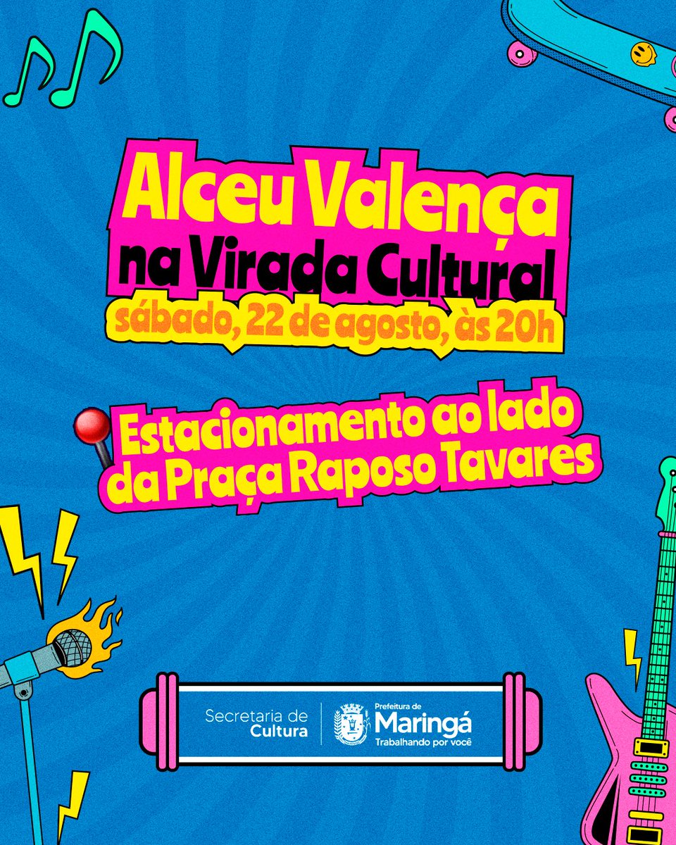 prefdemaringa's tweet photo. Maringá já escuta os teus sinais! 😍

Alceu Valença é a segunda atração confirmada da Virada Cultural 2026. ✨

📍 22/08 | 🕗 20h

Quem vai com você? 🎤

#ViradaCultural2026 #Maringá #AlceuValença https://t.co/uetAX4pfDY