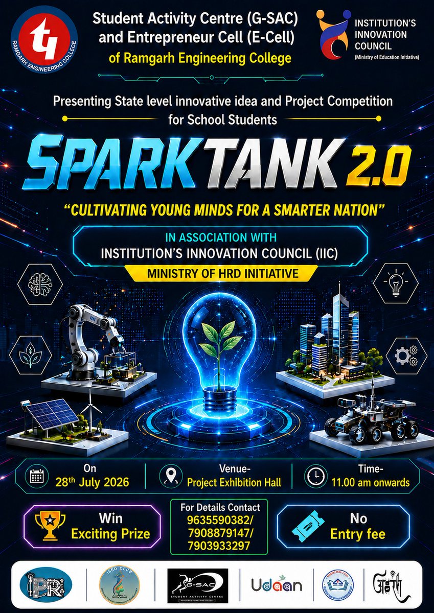 IIC_REC22's tweet photo. #SparkTank2_0 #RamgarhEngineeringCollege #REC #Innovation #Entrepreneurship #IIC #SchoolInnovation #STEM #YoungInnovators #AtmanirbharBharat #NEP2020 #AI #Robotics #StartupIndia #ViksitBharat2047 #Jharkhand #Education #FutureLeaders https://t.co/uz8VmA3RRo