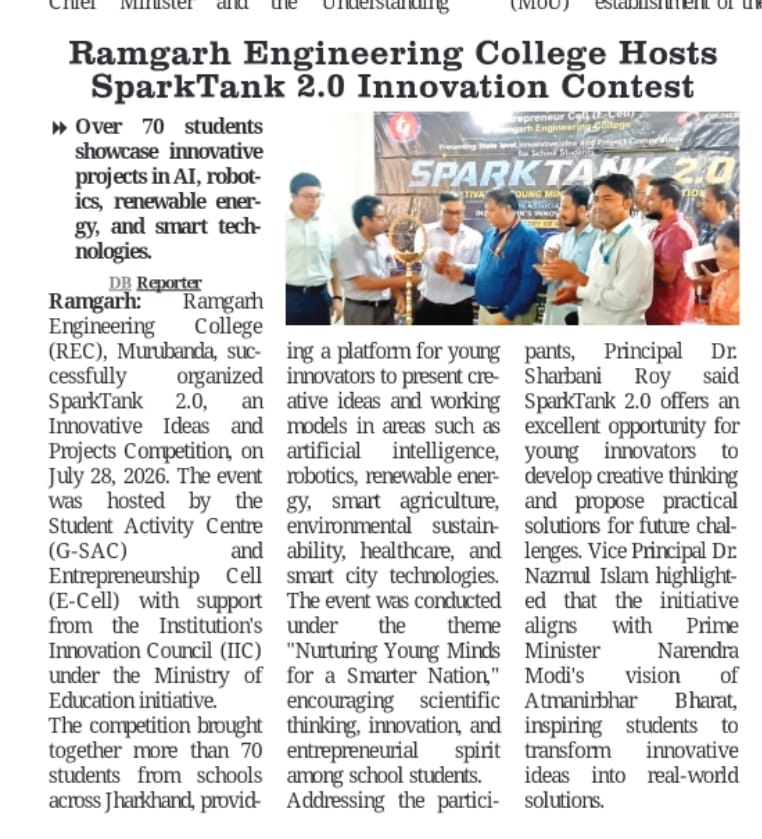 IIC_REC22's tweet photo. #SparkTank2_0 #RamgarhEngineeringCollege #REC #Innovation #Entrepreneurship #IIC #SchoolInnovation #STEM #YoungInnovators #AtmanirbharBharat #NEP2020 #AI #Robotics #StartupIndia #ViksitBharat2047 #Jharkhand #Education #FutureLeaders https://t.co/uz8VmA3RRo