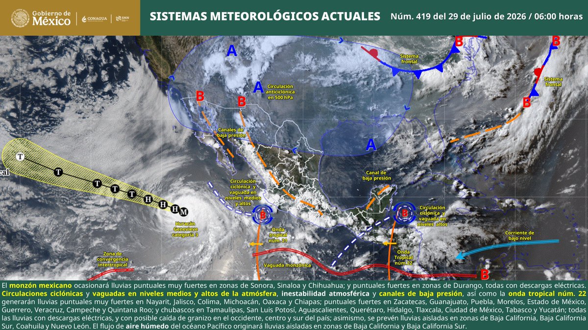 conagua_clima's tweet photo. Imagen de Sistemas #Meteorológicos Actuales de las 06:00 horas en:
https://t.co/3mS1Xkh9Hk https://t.co/i94qCsPGzc