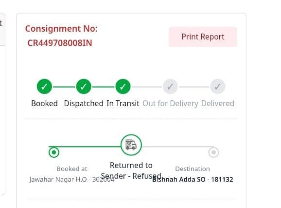 ascofficial24's tweet photo. Hey @IndiaPostOffice, need urgent help with my tracking ID CR449708008IN
It was supposed to go from Jaipur to Jammu, but got sent back to Jaipur and I don't know the reason. With "Sender Refused". I'm no longer in Jaipur! Please intercept it and re-dispatch it to Jammu. https://t.co/OuAYoZdoKa