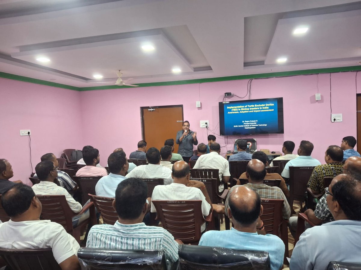 icarcift's tweet photo. ICAR-CIFT conducted an awareness programme on CIFT-Turtle Excluder Devices (TEDs) at Paradip, Odisha (28 July 2026), under the MPEDA-funded project on TED implementation in shrimp trawlers.
#ICARCIFT #TED #SeaTurtleConservation #MPEDA https://t.co/89dQnhGLch
