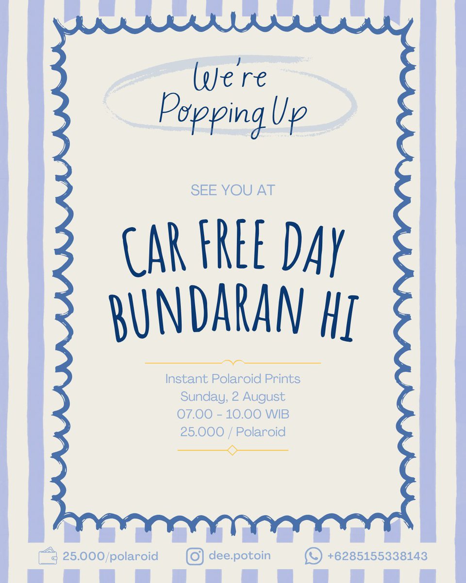 saricingku's tweet photo. JASA FOTO POLAROID

Akhir pekan ini, yuk abadikan momenmu di Car Free Day Bundaran HI! 🌿✨

🖼️ Polaroid Print + Frame
📸 Dicetak menggunakan Instax Mini 11
💰 Rp25.000 / polaroid
📍 Lokasi: Car Free Day Bundaran HI
🗓️ Tanggal: Minggu, 2 Agustus 2026
🕖 Waktu: 07.00–10.00 WIB https://t.co/rE0VlrSkIm