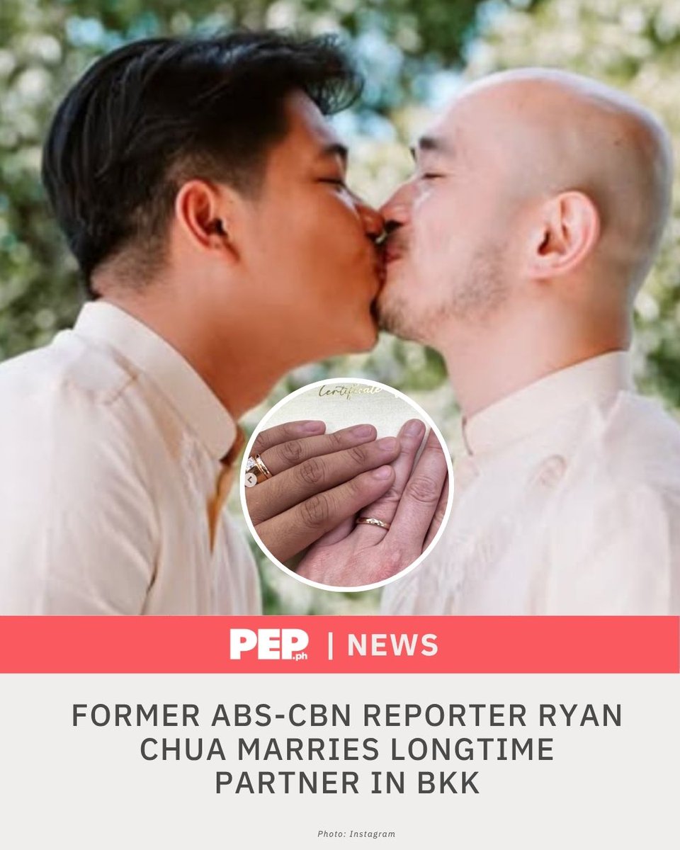 PEPalerts's tweet photo. Former ABS-CBN News reporter Ryan Chua on his marriage to Joe-Marc Hsieh: "I just married my best friend! No grand ceremony, just an ordinary day to make our commitment legal and official after almost eight years together. A simple day that became one of the most meaningful of our lives."
https://t.co/xzmMsijpHJ