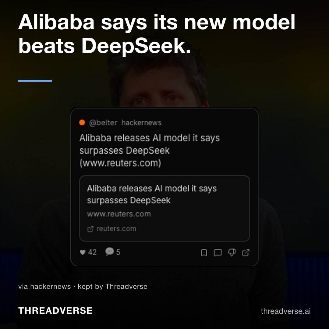 threadverseai's tweet photo. Alibaba says it beats DeepSeek. The benchmark is noise; the move is open weights out of China turning every Western closed-model moat into a subsidy — labs pay to train what someone ships free. Caught this before it was a thread. #AI #Threadverse https://t.co/a1o97gCAZa