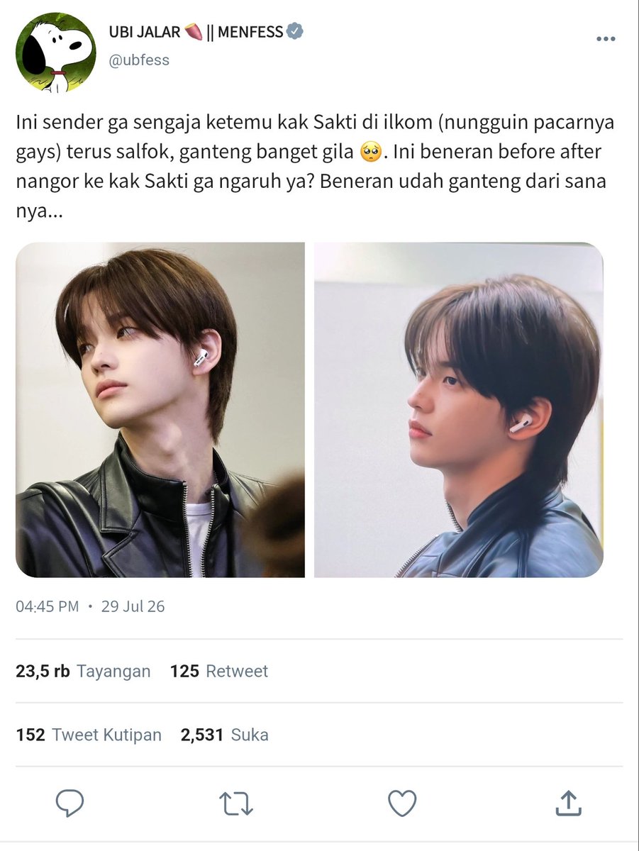 oportaylor's tweet photo. sakti itu kayak ada dua kepribadian. kalau di kampus auranya serem bgt, gantengnya gila-gilaan. tapi kalau udah sama diaz beda lagi, lebih bawel kinyis-kinyis gtuu. efek nyata dari before after nangor (diaz) ya?

doshin/donit 3️⃣ tweets au! https://t.co/KPiAXaci7T