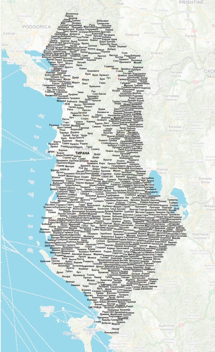 vjecislav's tweet photo. The point is very relevant because it speaks to the fact that there are so many Slavic toponyms in Albania for a reason, the same reason they extend all the way down to the Peloponnesian Island, because Serbs/Slavs have always lived there. Unless you’re also going to try to use the Bulgarian Empire excuse even though they never reached down that far south.

It has nothing to do with how many remain in Albania now because many have been changed, and there is still a lot more than is admitted. Shqiptars will try to explain away as many as possible even though they are obviously Slavic names…