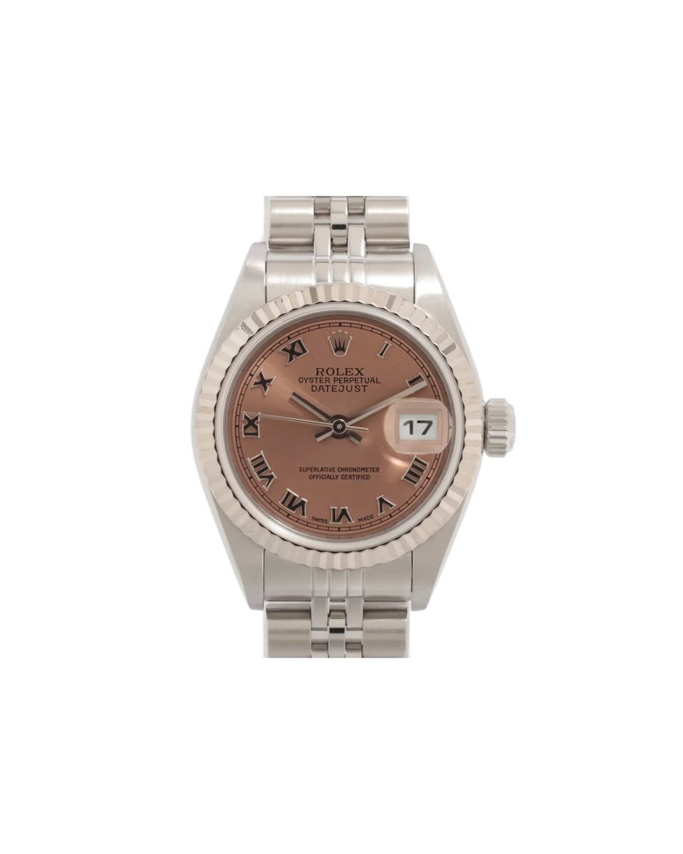 simonesvintage's tweet photo. Rolex Lady-Datejust 26 Ref. 79174,  
Salmon Pink Roman Dial, 18K White Gold, Jubilee Band, Rank: AB

Original Box + Paperwork included 
$6495 USD 

Now available at Simone’s 
https://t.co/1oaRvgBL3X https://t.co/Hr4O22feCH