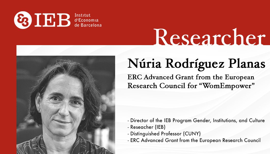 FundacioIEB's tweet photo. 👥 Meet the IEB Researchers!
Núria Rodríguez-Planas is researcher and the Dir. of the Gender, Institutions, and Culture Research Program at the IEB
Her main areas of interest include:
⭕ #LaborEconomics
⭕ #EconomicsOfEducation
⭕ #PolicyEvaluation
ℹ️ https://t.co/zbQaMkKvDv https://t.co/eSdGqewajI