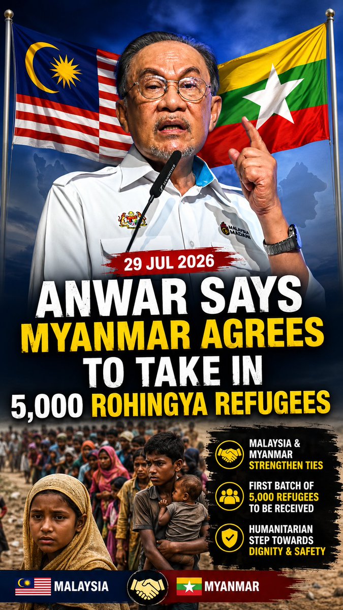 Myanmar_Watch12's tweet photo. Malaysia says Myanmar has agreed to accept the first 5,000 Rohingya refugees, marking a significant development in regional diplomacy and refugee management. 🌍🤝 #myanmar #malaysia #rohingya #refugees #asean #humanrights #breakingnews https://t.co/WJsvlxS56y
