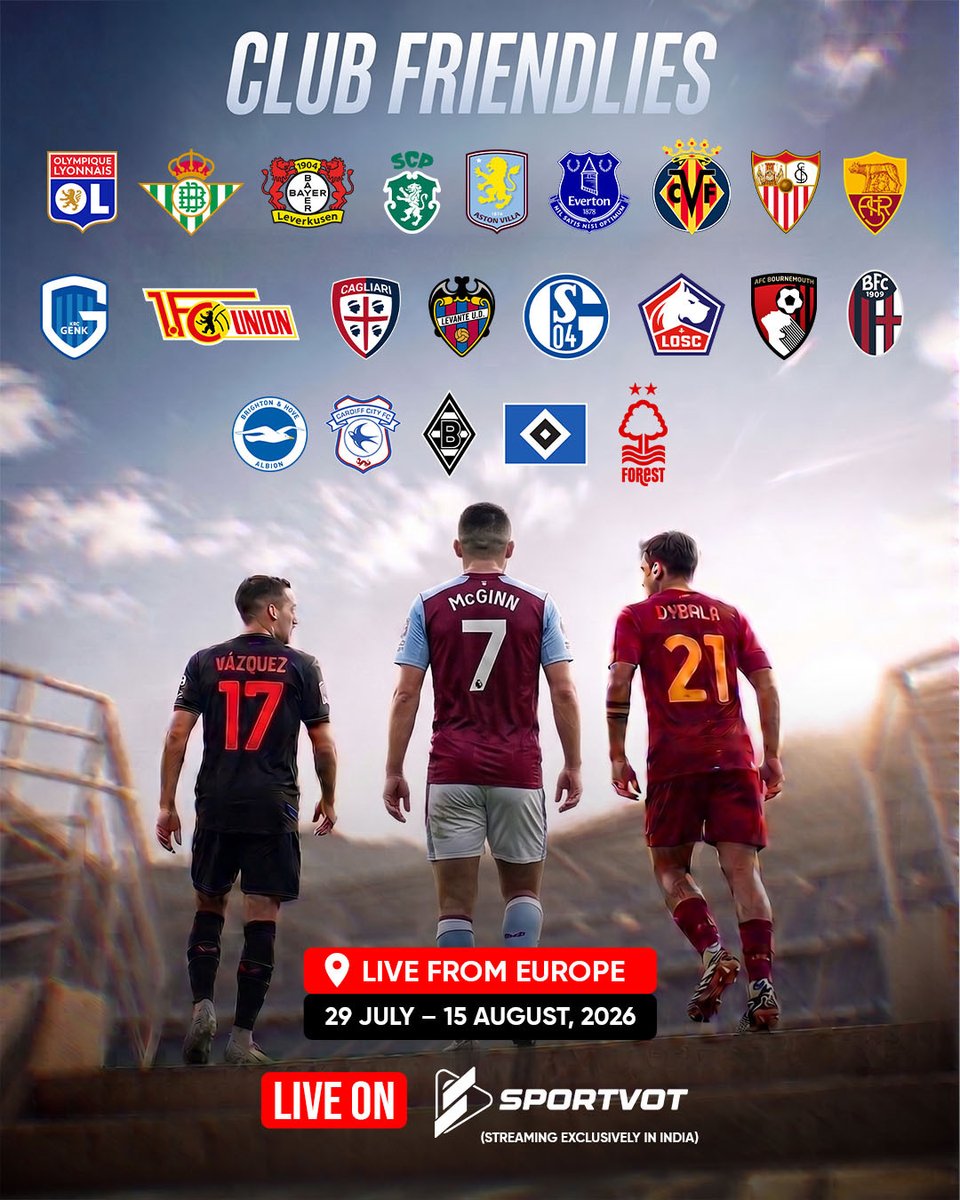 sportvot's tweet photo. 🚨 The 2026 European Summer Club Friendlies are coming to SportVot! ⚽🔥

Watch some of Europe's biggest clubs LIVE, starting today with Bayer 04 Leverkusen 🆚 KRC Genk at 6:30 PM IST.

📺 Watch LIVE: https://t.co/OfybFvde7U

#Football #clubfriendlies #livefootball https://t.co/SYTA0RJ2fx