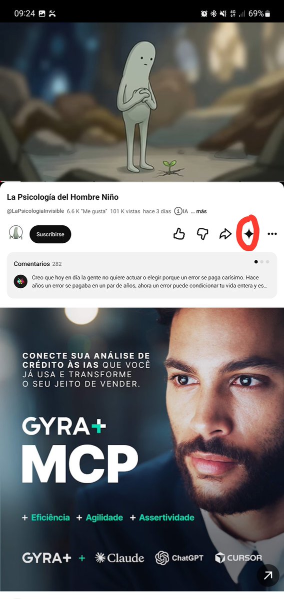 thecorro07's tweet photo. @JuanPuntoJS @chimus998 @JPAFS Si brother, esa IA esta dentro de YouTube, vez el simbolo al lado de compartir? Allí hay como la especie de una estrella. Le das ahí y allí puedes preguntar el resumen del video y te da los minutos de cuando la persona dijo algo y te parafrasea las cosas https://t.co/6F1Ohd92KT