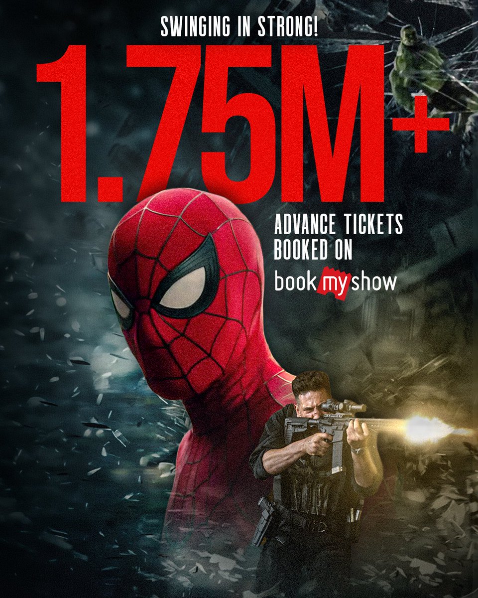 bookmyshow's tweet photo. The neighbourhood is showing up. 🕷️❤️
1.75M+ advance tickets booked and we’re just getting started. Have you locked your seat yet? Book your tickets now on BookMyShow using the link in bio 🎟️

#SpiderMan #Marvel #TomHolland #Zendaya #BookMyShow https://t.co/oKLwteLnYF