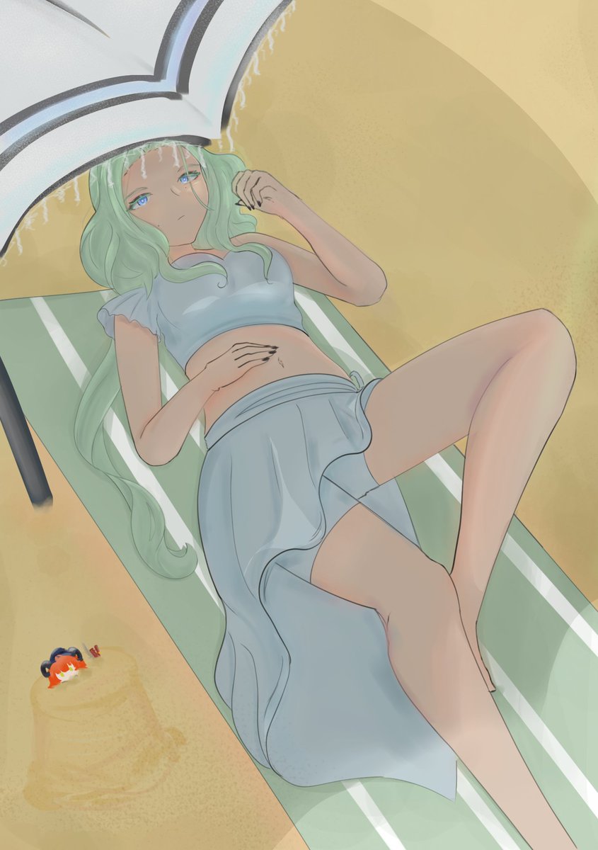 Gemmnya_'s tweet photo. 🏖 a nice summer day for a colonel 

my Isolde gift for @ukumii_. Thank you so much @Yidhari_Timely for hosting #zzzSummerArtTrade !! https://t.co/iLl8KxlfP6