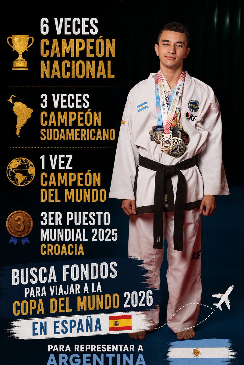 MatiasFarias6's tweet photo. Cada repost y cada aporte son una forma de decirle a un deportista que su esfuerzo vale la pena.
Ayudemos a que el talento argentino llegue a España y vuelva a dejar nuestra bandera en lo más alto. 🇦🇷🥋
Gracias de corazón por leer, compartir y ser parte de este sueño. https://t.co/eeUy7aOaI2