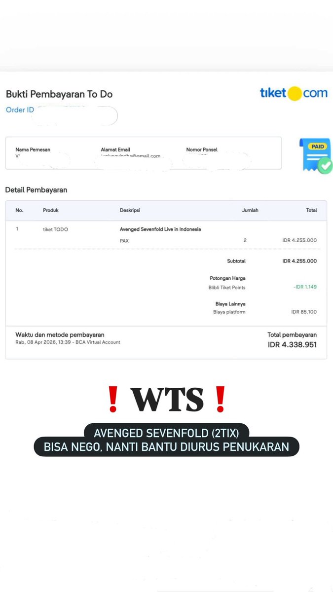 cellaciaaa's tweet photo. ‼️ WTS‼️
Want to sell Avenged Sevenfold Live In Jakarta Indonesia ( CAT 1 RIGHT, only 2tix) 
nett di 4jt bisa nego ya, surat kuasa akan diurus nanti https://t.co/li7nATEHbV