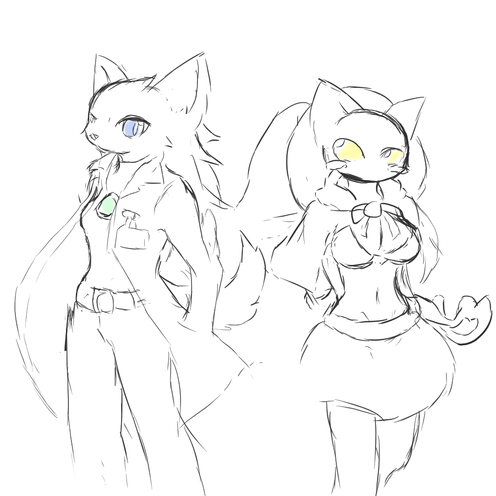 white_timer's tweet photo. ミスィカ＆香月:黒猫の魔術師と白犬の科学者
感情は豊かな性格が変なネコちゃんと
感情は尻尾から出るタイプの無口なワンコちゃん
実はお互いの家に遊びに行くくらい仲が良い。
でもお互いのやってることは理解しようとはする気はない。
二人は親友だけどお互いの趣味に興味が無いってこと。
#メスケモ https://t.co/uTHl2iGeuu