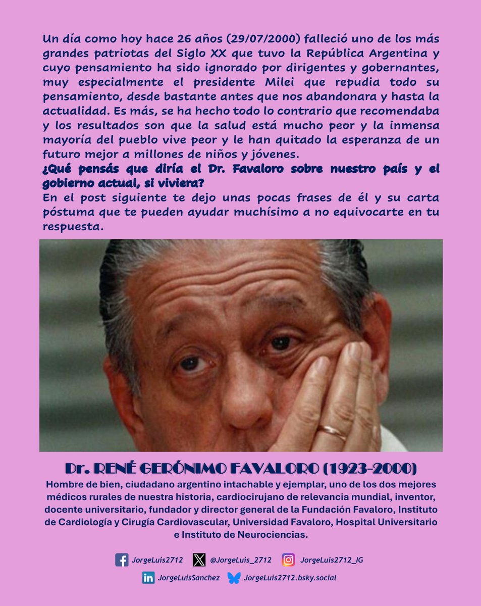 JorgeLuis_2712's tweet photo. 1/2
26° Aniversario del Fallecimiento del Dr. #Favaloro https://t.co/X15uEnvHZd
