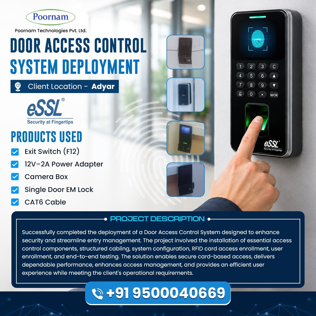PoornamTech's tweet photo. 🔐 Successfully deployed a secure eSSL Door Access Control System in Adyar! From installation and RFID setup to testing, we delivered a reliable access management solution tailored to our client's needs.

📞 +91 9500040669

#DoorAccessControl #eSSL #RFID #Biometric #PoornamTech https://t.co/fVKKU3geVn