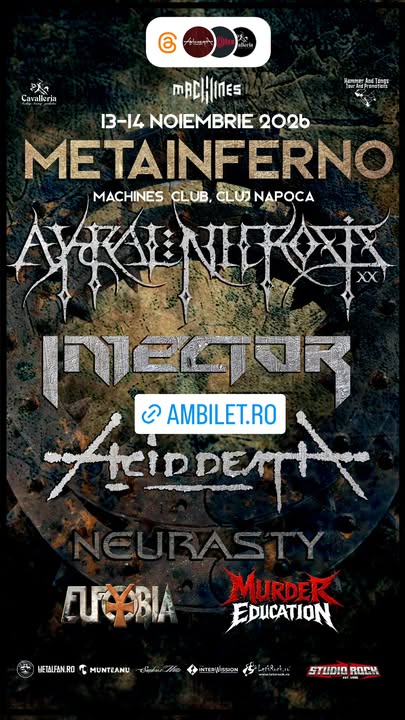 aciddeathgr's tweet photo. The first bands that have been announced for MetaInferno Festival Machines Venue, #Romania. November 13th & 14th 2026. More bands will follow soon.
#AcidDeath #Evolution #LiveShows #Festivals #DeathMetal #ThrashMetal https://t.co/5IEwNUx6Lc