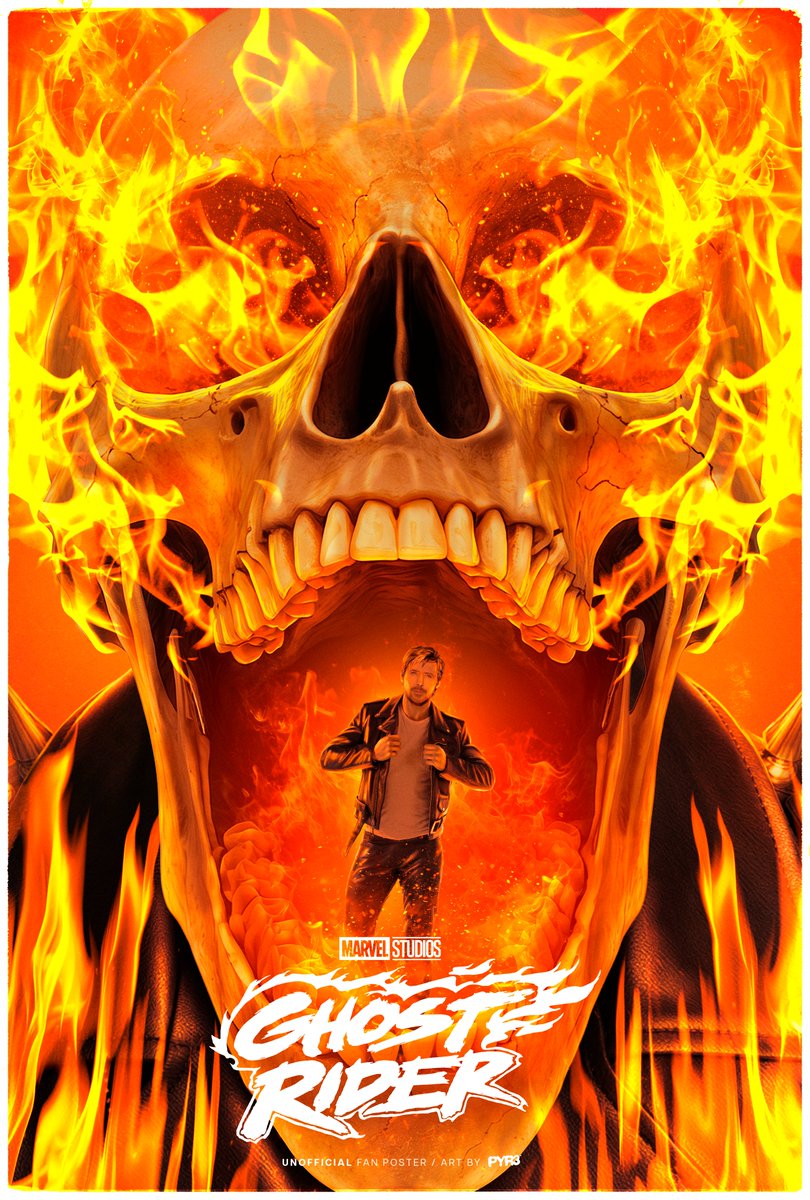 pyr3_art's tweet photo. Concept poster for Ghost Rider with Ryan Gosling
by @pyr3_art

I wasn't expecting this announcement, but to me, Ryan Gosling is perfect for the role! 💀🔥

#movieposters #cinema #ghostrider #ryangosling #posterdesign https://t.co/4ufK6hqkHS