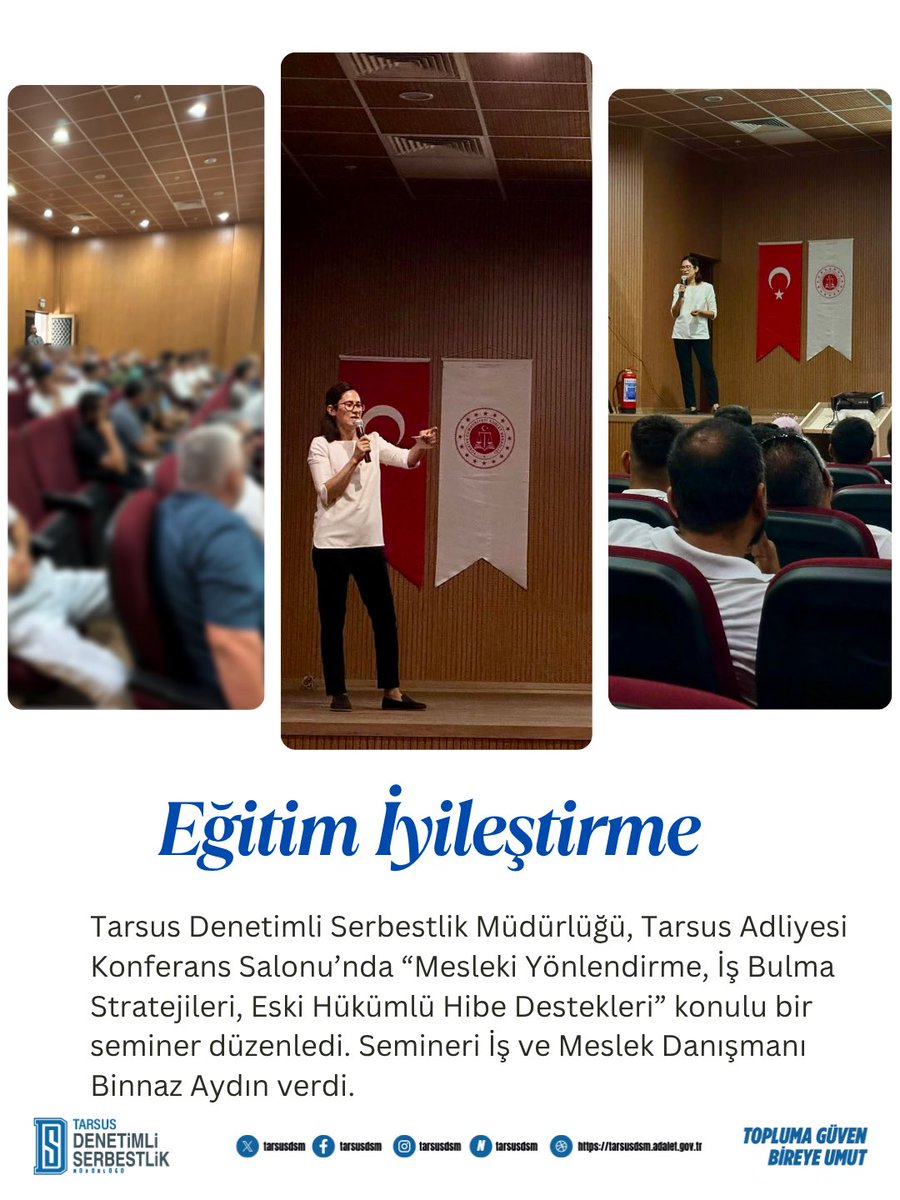 TarsusDSM's tweet photo. Denetimli Serbestlik Müdürlüğümüz ile Tarsus İŞKUR işbirliğinde “Mesleki Yönlendirme, İş Bulma Stratejileri, Eski Hükümlü Hibe Destekleri” semineri başarıyla gerçekleştirildi.

#DenetimliSerbestlik 
#EğitimVeİyileştirme #İŞKUR #MeslekiGelişim https://t.co/FTjS9n8CW1