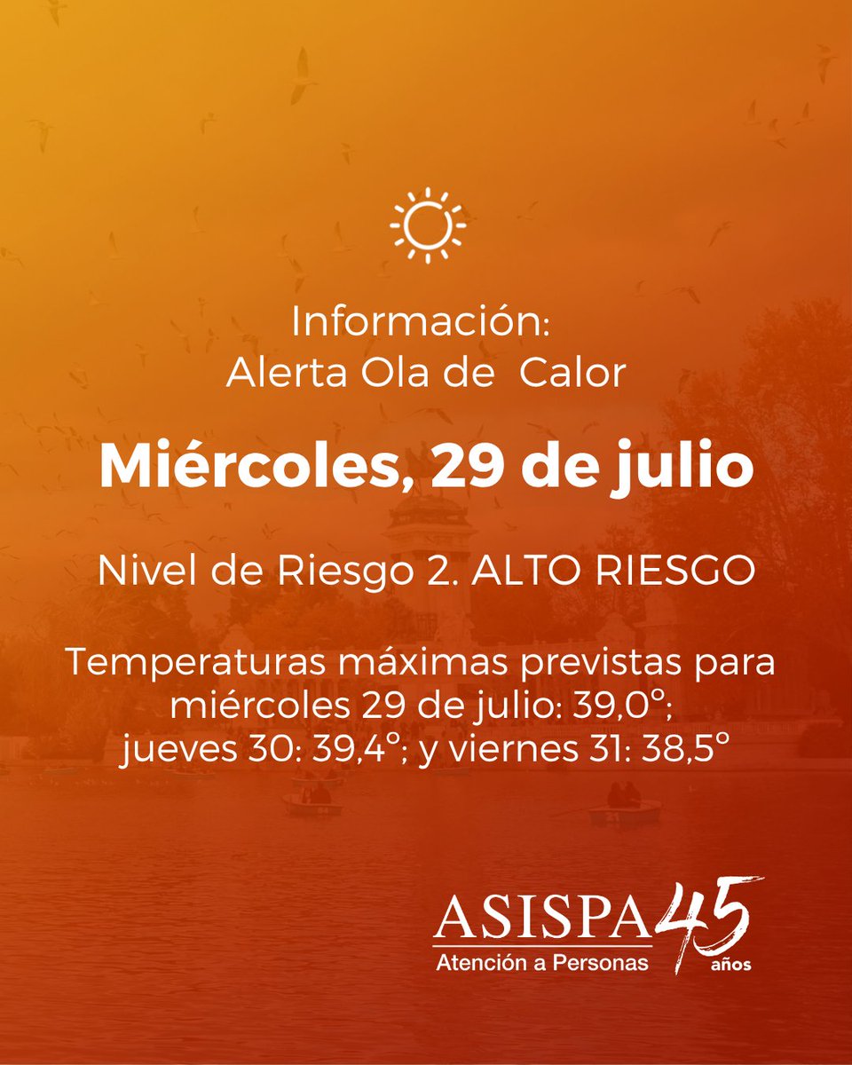 asispa_oficial's tweet photo. 🌡️ Hoy la Comunidad de Madrid mantiene activado el Nivel 2  por altas temperaturas.

Se esperan hasta 39 °C en las zonas Metropolitana y Henares y Sur, Vegas y Oeste, además de un índice UV muy alto, por lo que es importante extremar las precauciones.

➡️ https://t.co/UktkMSa9IH https://t.co/MahhcCfJXf