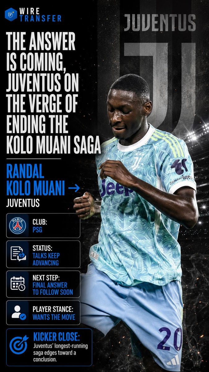skovic90's tweet photo. Randal Kolo Muani ➡️ Juventus

🚨 Kolo Muani to Juventus is almost done! Talks are advancing, the player wants the move, and the long-running saga could finally end soon. ⏳⚪⚫

#Juventus #KoloMuani #PSG #Transfers https://t.co/Xr5GSoeaZo