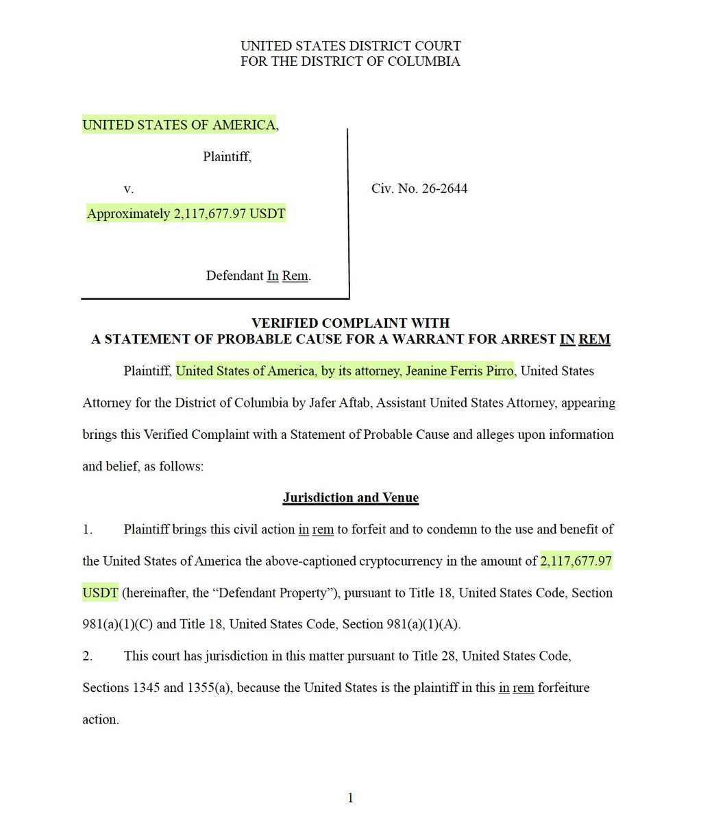 GivnerAriel's tweet photo. The US government just filed a lawsuit to arrest an ETH crypto wallet (address 0xf322a3328f617b9f3d44a088373d1106b6c5e97e). 

It currently holds $2,117,677.97 in USDT.

Why? The funds are allegedly the proceeds of another crypto pig-butchering scam operation. https://t.co/597z4GVwqB