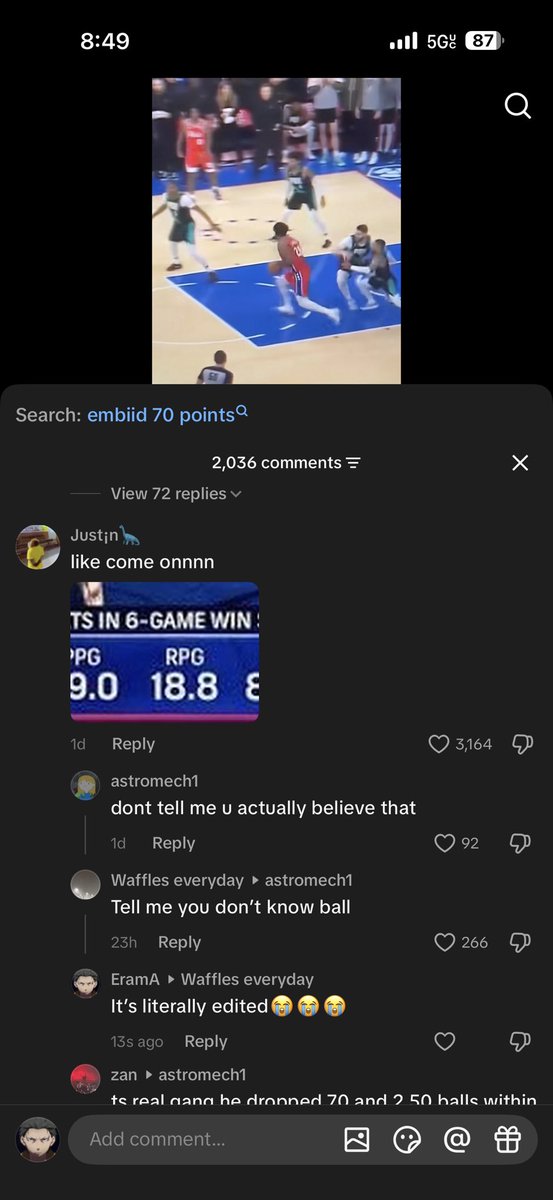 EramAAAAA's tweet photo. Drones genuinely believe this is a real statline bro NBA TikTok is so fried https://t.co/1ANn2NNrX1