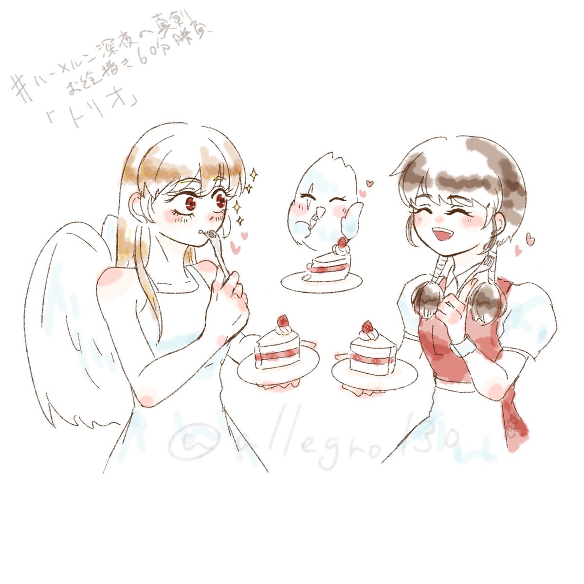 allegro130's tweet photo. #ﾊｰﾒﾙﾝ深夜の真剣お絵描き60分一本勝負

300回おめでとうございます🎉
好きな3人組という事で女子組3人をば☺️

パーティ加入時に快気祝い兼ねて3人で女子会してて欲しいという妄想🫶 https://t.co/rKF3pk4F5h