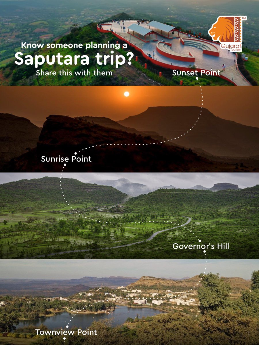 GujaratTourism's tweet photo. Every turn in Saputara leads to a view worth stopping for. Whether you're chasing the sunrise, waiting for the perfect sunset, or simply soaking in the beauty of the hills, these viewpoints belong on your travel list.

Save this post for your next getaway or share it with someone who's planning one.

#Saputara #SaputaraHillStation #MonsoonInGujarat #GujaratTourism #ExploreGujarat