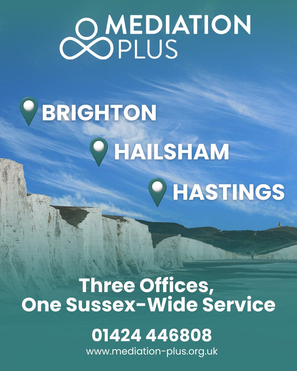 YourMediation's tweet photo. Wherever you are in Sussex, mediation support is within reach.
Following our merger with Brighton and Hove Independent Mediation Service (BHIMS), Mediation Plus now operates across the county, with offices in:
📷Brighton
📷Hailsham
📷Hastings https://t.co/xA8VkESsrc