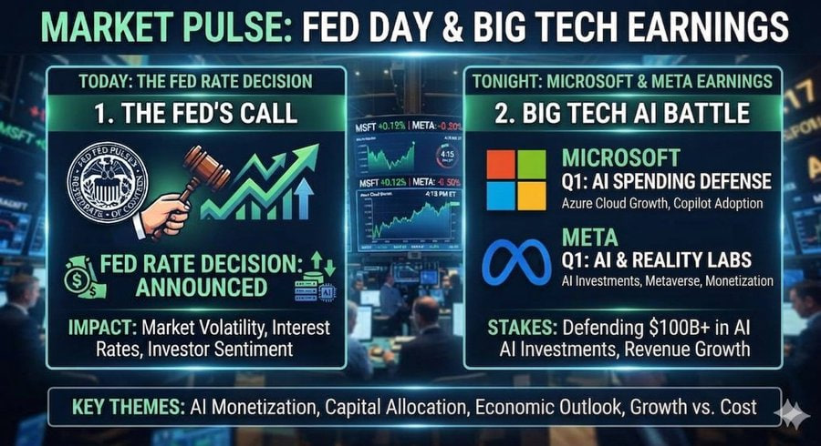 Stars971218's tweet photo. The Federal Reserve announced its interest rate decision, Microsoft and Meta are set to release their earnings reports, and hundreds of billions of dollars in investment in artificial intelligence are justified. These three events occurring simultaneously caused market volatility https://t.co/mPmXUA7oxr