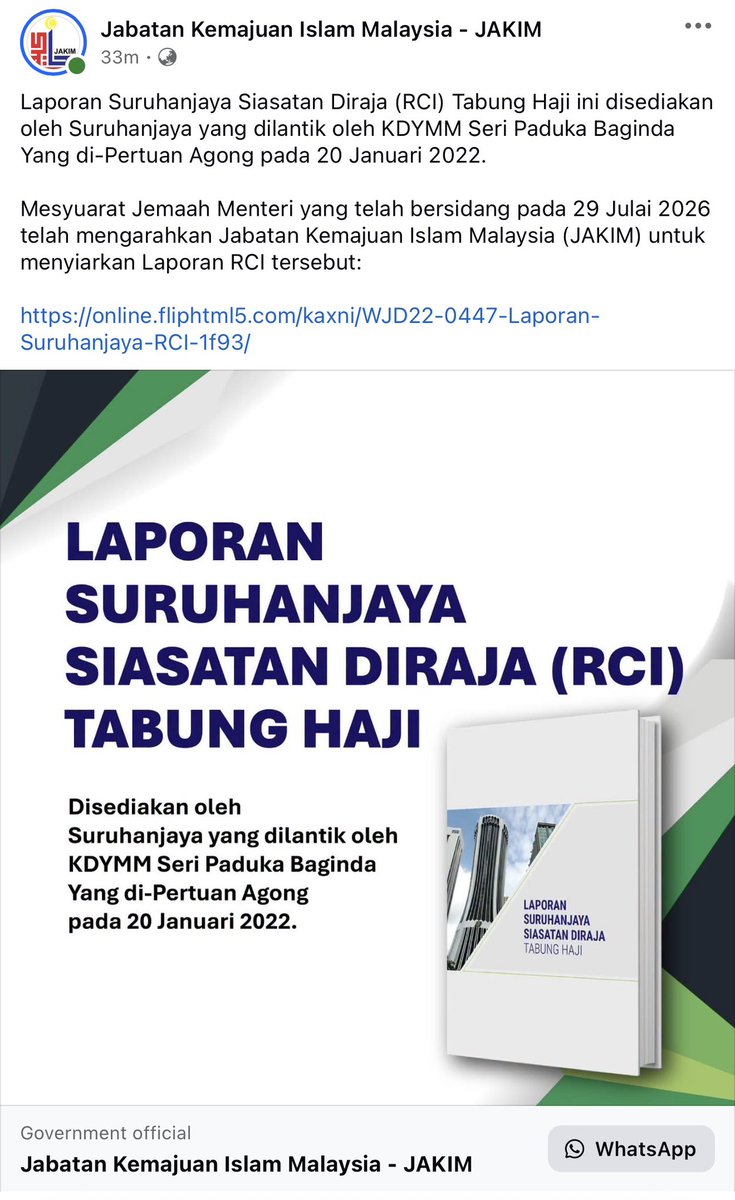 syahir's tweet photo. JAKIM dah upload Laporan RCI Tabung Haji. 

Takde PDF. Fliphtml: https://t.co/YcZdhPYnDp https://t.co/JqmD2pv8ug