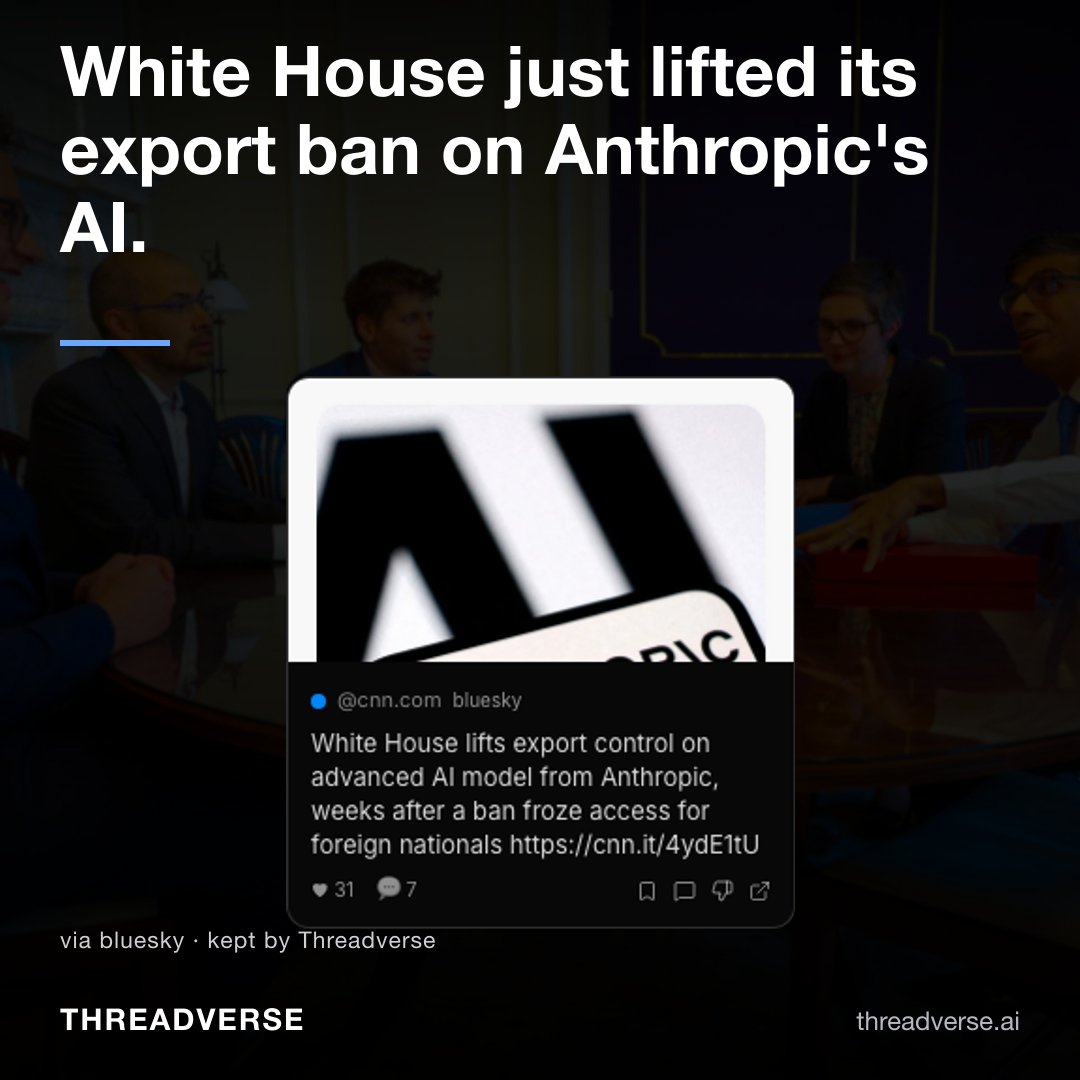 threadverseai's tweet photo. The White House froze foreign access to Anthropic's models, then reversed it weeks later. The precedent is the story: model access is now an export control that can flip overnight. Build on one lab's API and you inherited geopolitical risk you never priced in. #AI #Threadverse https://t.co/AoSHGbruOI