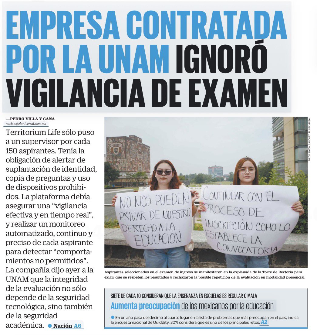bereaguilarv's tweet photo. ¡Ups! Ya salió el peine. 

Un supervisor para 150 aspirantes.

Ese fue el esquema de vigilancia con el que se aplicó el examen de admisión en línea de la UNAM.

El contrato exigía monitoreo en tiempo real y detección de irregularidades. https://t.co/VThr5OOZgt