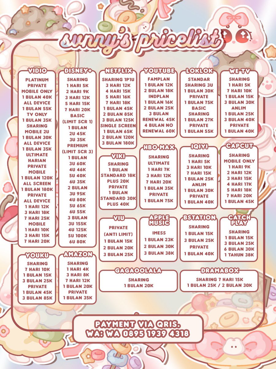 geriwohadaa's tweet photo. 𐀶  𓈒 ࣪  🍭🫖 𝓢vnny— page .. 𐬹⊂⊃ 🐰 sweet premium apps at “affordable” prices  ⃘♡ 🥨  ࣪ ﹢ lovely service ✿  𓂃  ࣪ 𓈒 🍥 𓈄  chatie me for more ?! ׁ ₊  ៶៲៸ 

⠾ ۫  𓈒 ׁ ✿ testi: https://t.co/VfQS6ObJah 
⠾ ۫  𓈒 ׁ ✿ contact: https://t.co/iGiJHQybNx https://t.co/sqPkqeckmE
