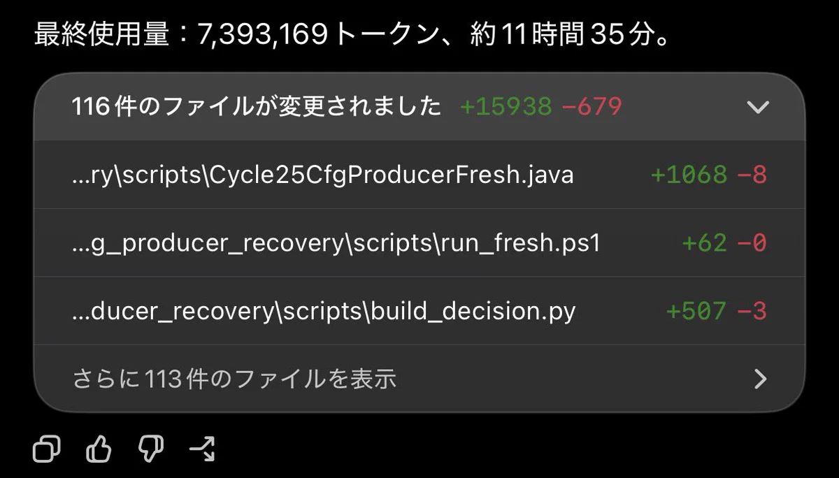 四葉三丁目 na platformě X: „Codexでゴールコマンドで11.5時間動かし