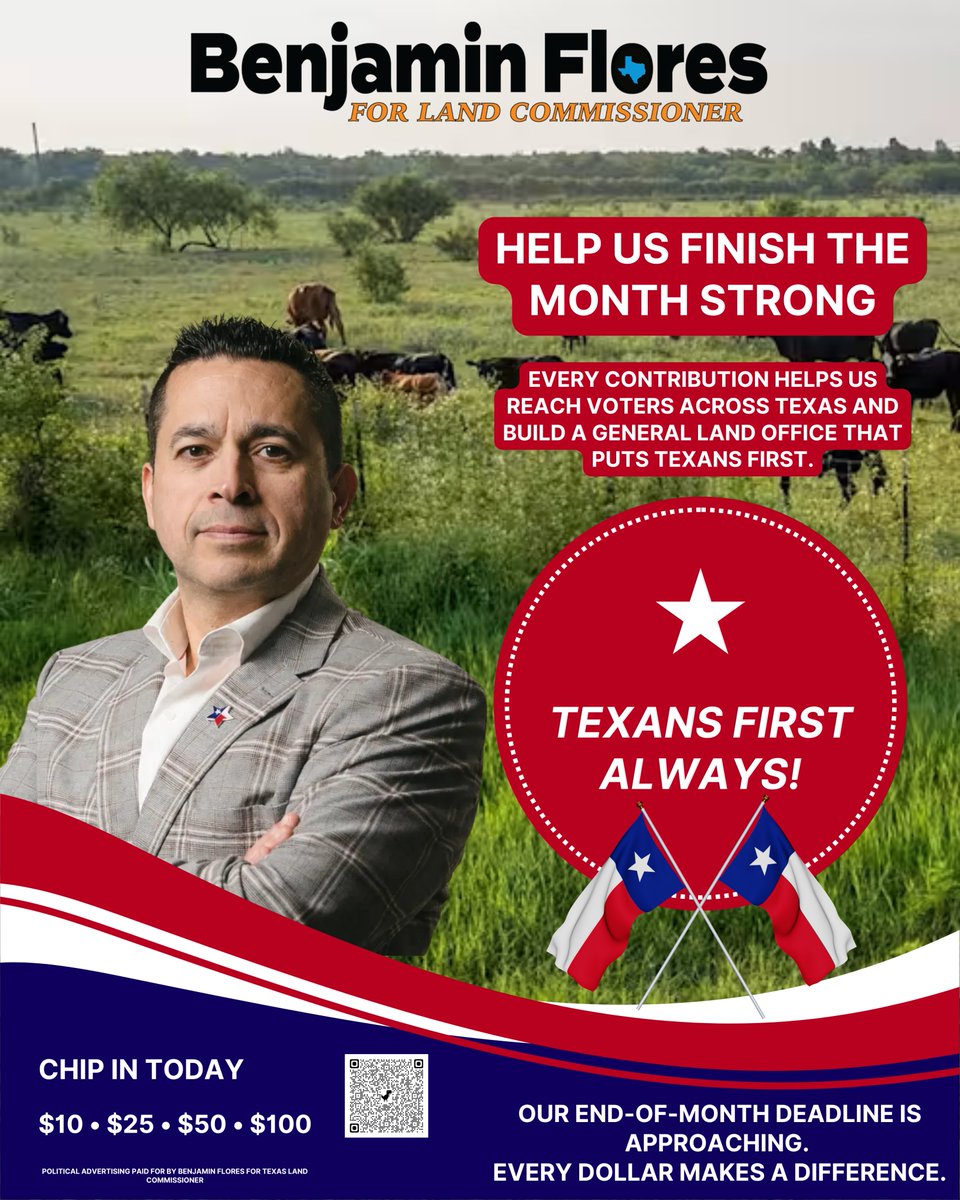 Flores4LandCom's tweet photo. Our end-of-month deadline is almost here. Chip in today and help us build a campaign that puts Texans first: https://t.co/qXGO5zrkfl https://t.co/PrWakzIKr2
