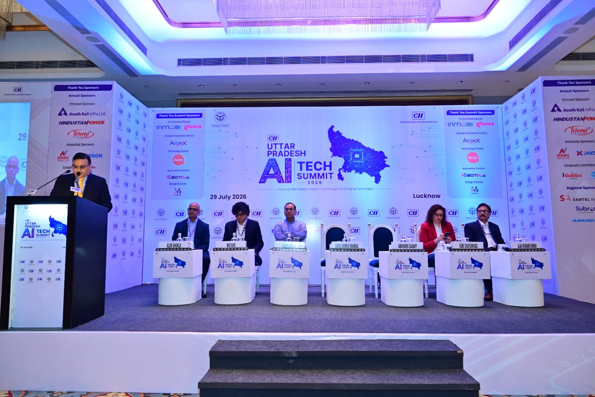 avadhrailinfra's tweet photo. Our MD, @saraff_abhishek, also Chairman, @cii4nr Uttar Pradesh, chaired a session at the UP AI Tech Summit 2026 in Lucknow. He highlighted Uttar Pradesh's potential to become an AI leader.

#UPAITechSummit2026 #AI #Innovation #DigitalTransformation #CII #AvadhRailInfra https://t.co/7OtXAj6WEl