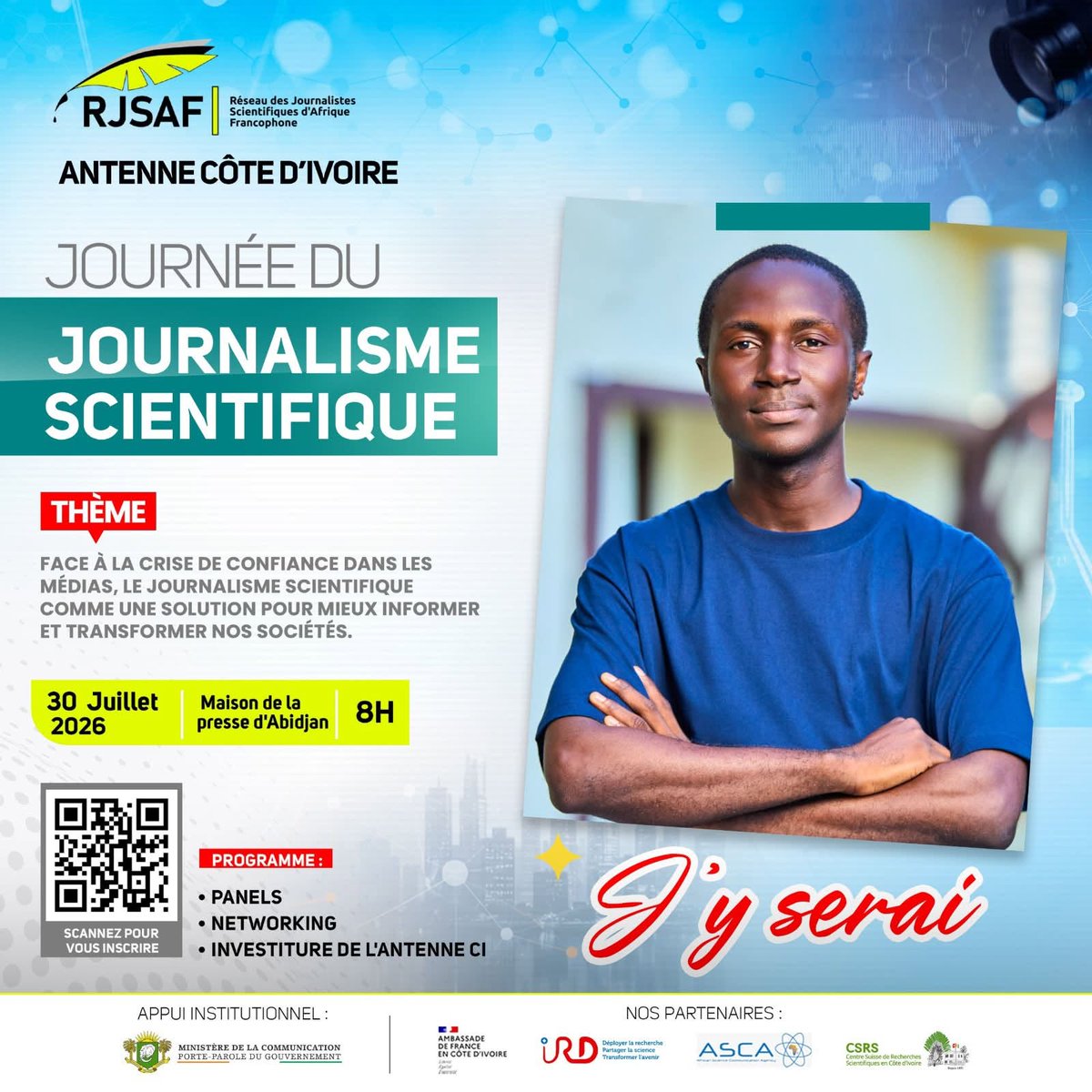 AscaAfrica's tweet photo. 🧪 J-1 avant la Journée du Journalisme Scientifique en Côte d’Ivoire ! 📰
Demain, nous y serons !
📅 Jeudi 30 juillet 2026
📍 Maison de la Presse d’Abidjan – Plateau
📝Inscription : https://t.co/3KVwXXq0kQ
#SciComm #CommunicationScientifique #SciencePourTous #Recherche https://t.co/lRY1hWjJuo